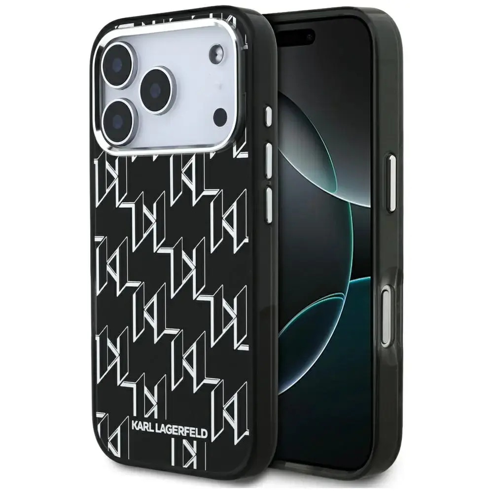 Karl Lagerfeld IML KL Monogram maciņš ar MagSafe atbalstu telefonam iPhone 17 Pro melns