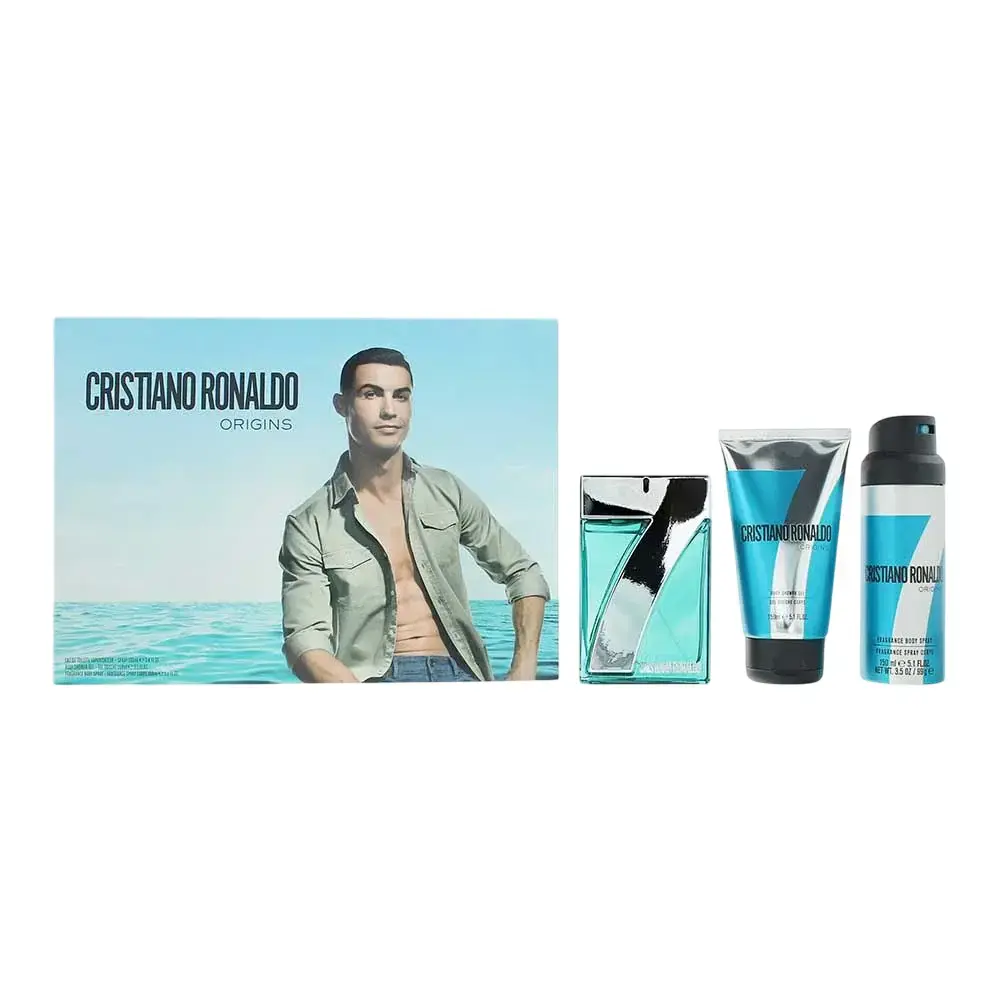Set Cristiano Ronaldo: CR7 Origins, Eau De Toilette, For Men, 100 ml + CR7 Game On, Shower Gel, For All Skin Types, 150 ml + CR7 Origins, Refreshing, Deodorant Spray, For Men, 150 ml