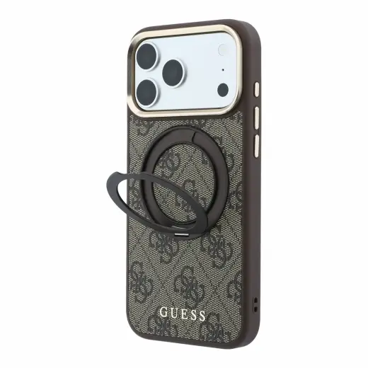Guess PU 4G Ring Stand MagSafe Case for iPhone 18 Pro Max Brown