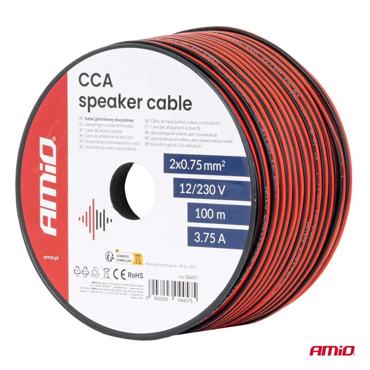 CCA speaker cable 2x0.75mm2 100m 3.75A AMIO-04457