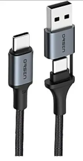 Orsen S8 2-in-1 datu pārraides un uzlādes vads | USB-A uz USB-C | 25W | 1.5m | melns