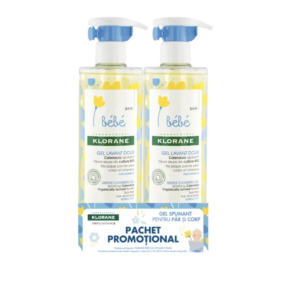 Set Duo, Klorane, Baby, Gentle Cleansing, Shower Gel, For Hair & Body, All Skin Types, 2 pcs, 500
