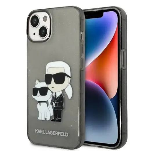 Karl Lagerfeld IML Glitter Karl and Choupette NFT Case for iPhone 14 Black