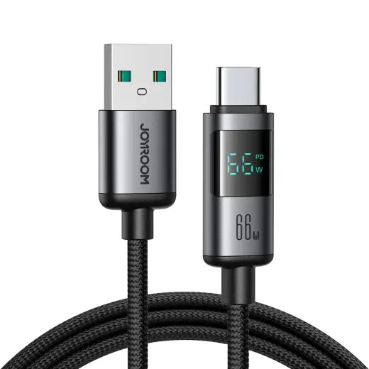 Joyroom S-A16 Pro Prism Series datu pārraides un uzlādes vads | USB-A uz USB-C | 66W | ar LED ekrānu | 1.2m | melns