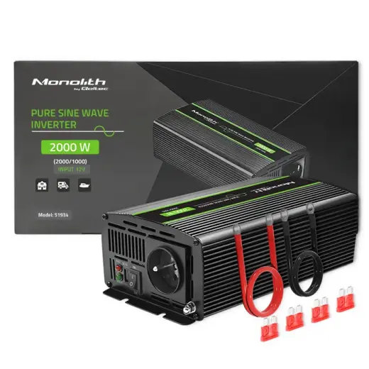 Qoltec Pure Sine Wave Inverter Monolith | 1000W | 2000W | 12V to 230V