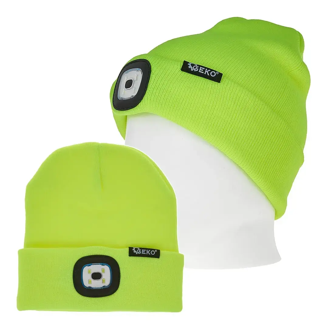 Uzlādējama LED luktura ziemas cepure (dzeltena)