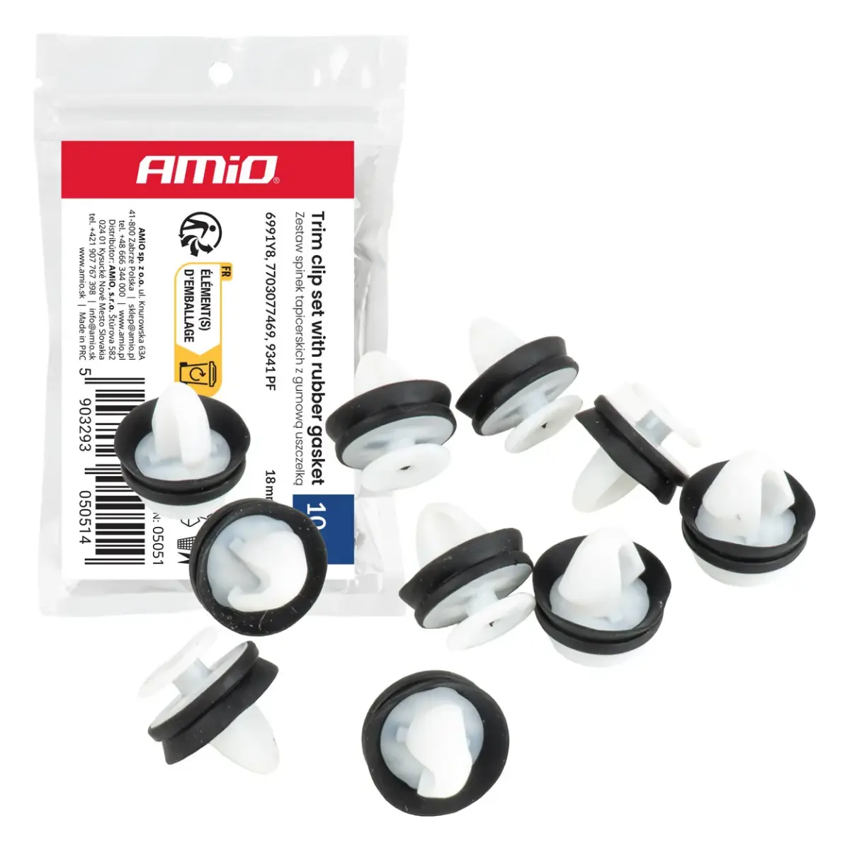 Upholstery clip set with rubber seal ⌀ 11 mm 18 mm, 10 pcs. AMIO-05051
