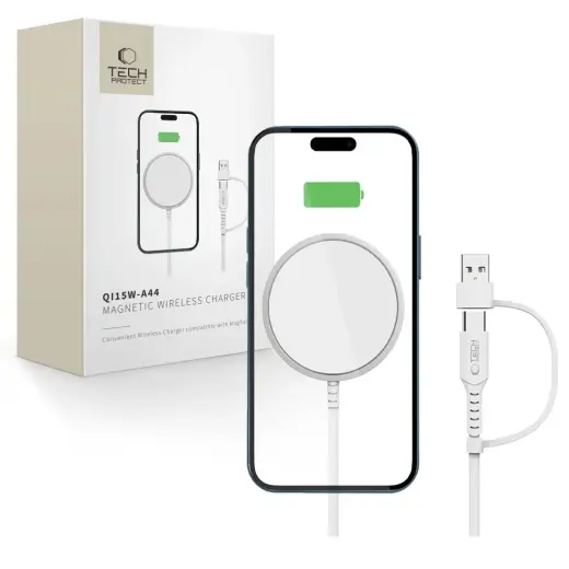 Tech-Protect QI15W-A44 belaidis įkroviklis | Qi | Suderinama su MagSafe | 15W | baltas