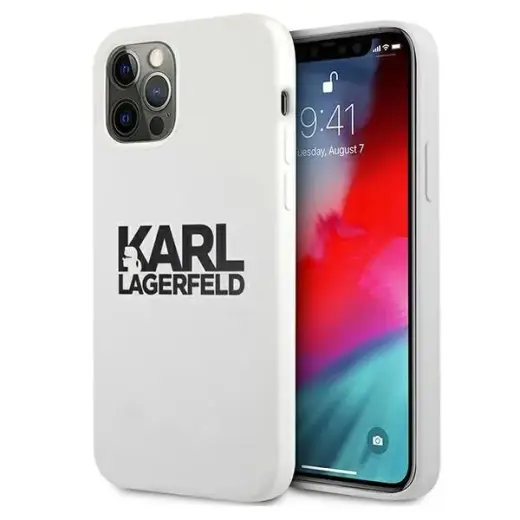 KLHCP12MSLKLWH Karl Lagerfeld Stack Black Logo Silicone Case for iPhone 12|12 Pro 6.1 White