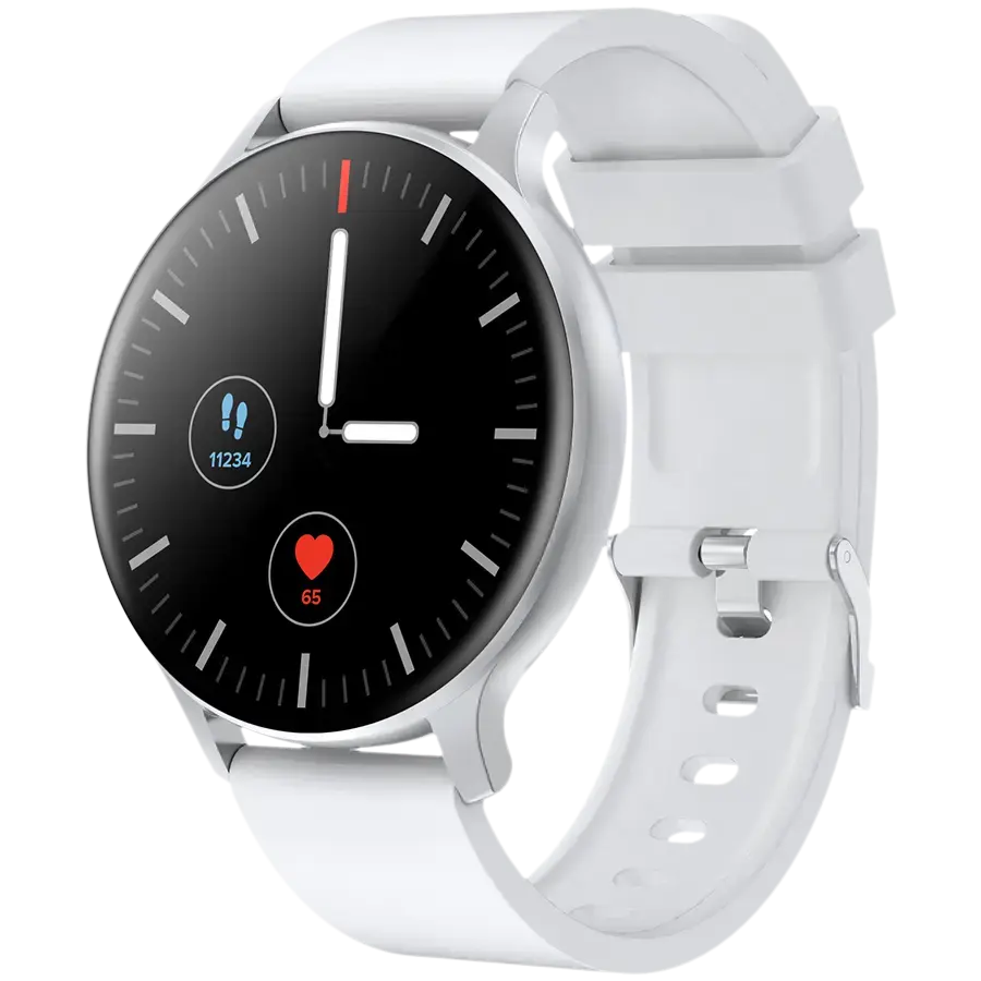CANYON Badian SW-68, Smartwatch, Realtek 8762CK, 1.28''TFT 240x240px; RAM : 160KB,  Lithium-ion polymer battery, 3.7V 190mAh Include, Silver Zinc alloy middle frame + plastic bottom case+ white Silicone strap + silver strap buckle, 44.9x 10.9mm, strap: 20x220mm, 50.64g