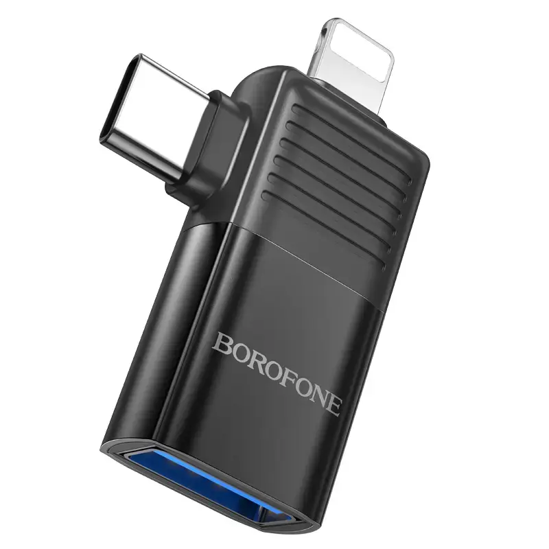 Borofone Adapter BV18 - Lightning + Type C to USB - black