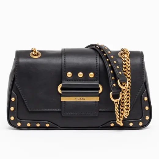Guess, Greta, Polyurethane, Textile Crossbody Bag, Black, hwvb81 29210, 16 x 29 x 5.3 cm, For Women