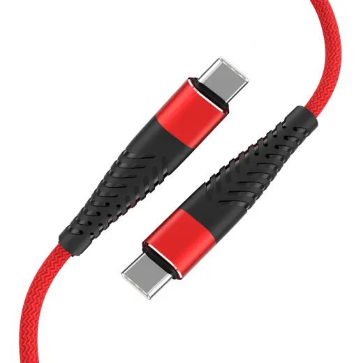 Fusion Accessories Fishbone data transfer and charging cable | USB-C to USB-C | QC 3.0 | 65W | 1.5m | red