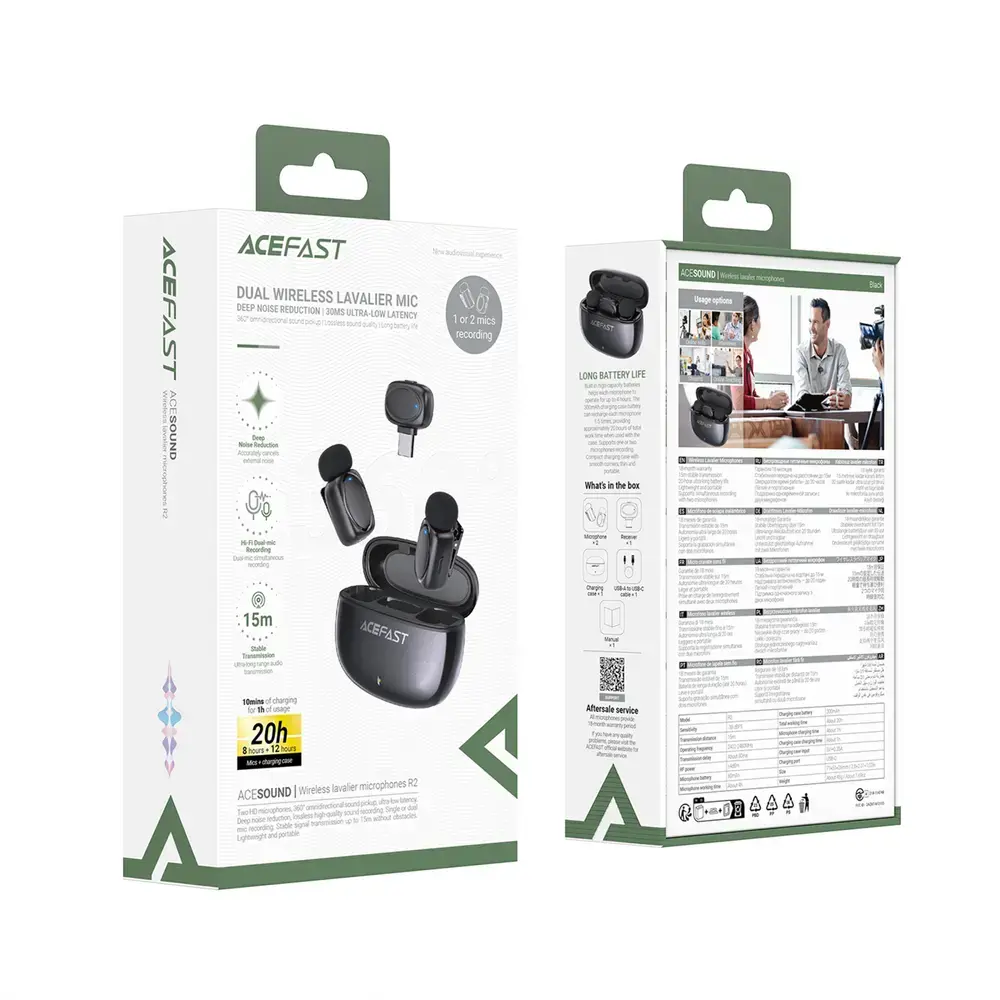 Acefast R2 Wireless Lavalier Microphones - Black