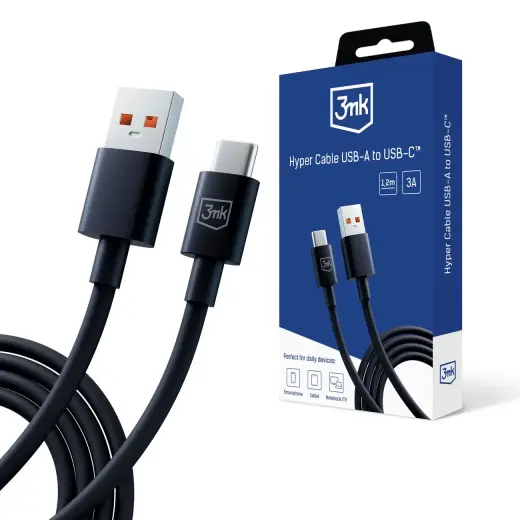 3mk Hyper Cable data transfer and charging cable | USB-A to USB-C | 60W | 1.2m | black