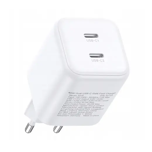 Ugreen 65154 tīkla lādētājs | 45W | PD, QC, GaN | USB-C | balts