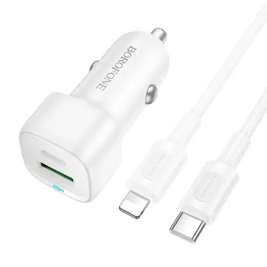 Зарядка для автомобиля Borofone BZ34B Cloud | 38W | PD, QC | USB-A, USB-C, Lightning | с кабелем USB-C на Lightning в комплекте | белая