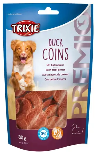 Gardums suņiem : Trixie Premio Duck Coins, 80 g.