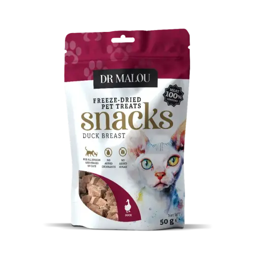 Gardumi kaķiem - DR Malou, Cat treats, meat cubes, 100% freeze-dried duck breast, 50g