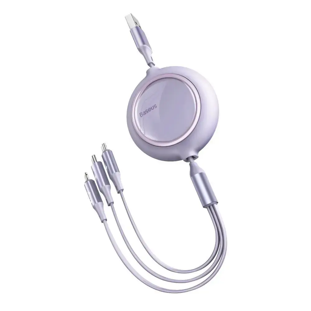 Baseus Bright Mirror flat retractable 3in1 data charging cable USB - USB Type C | Lightning | micro USB 3,5 A 1,2 m violet (CAMLT-MJ05)