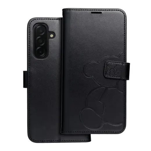 MEZZO teddy bear knyginio tipo telefono dėklas Samsung Galaxy A26 5G (A266) juodas (pliušinis meškiukas)