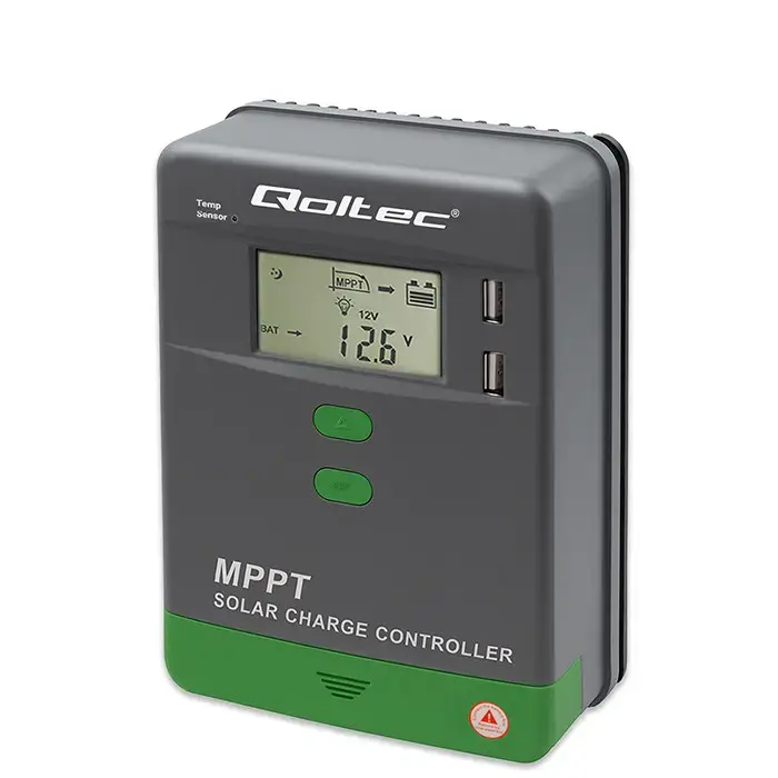 Qoltec Solar Charge Controller MPPT with Temperature Sensor 10A | 12V / 24V | LCD | 2 x USB | Bluetooth | APP | GEL | LiFePO4