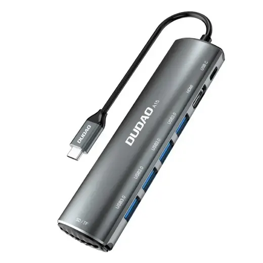 Dudao 8w1 multifunctional USB Type C HUB - USB Typ C PD 60 W | HDMI 4K@30 Hz | SD - micro SD card reader | 4x USB 3.2 Gen 1 grey (A15 grey)
