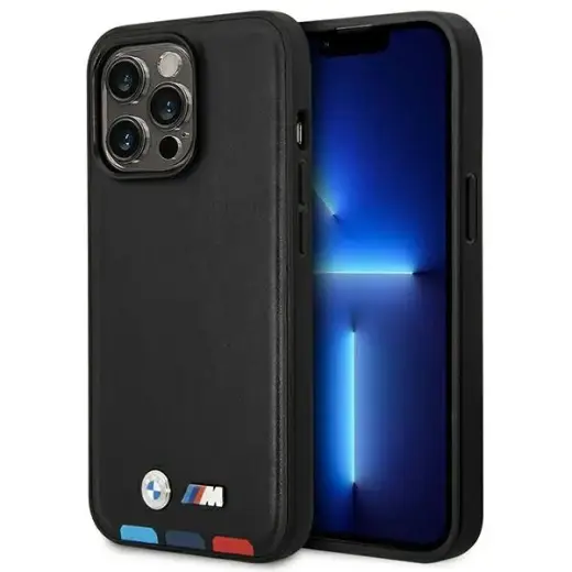 Etui BMW BMHCP14L22PTDK iPhone 14 Pro  6,1" czarny|black Leather Stamp Tricolor