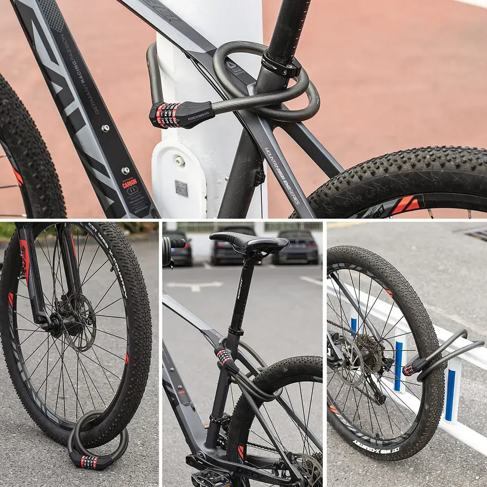 Zapięcie rowerowe Rockbros RKS507 na szyfr 5-cyfrowy linka stalowa 180 cm - czarne