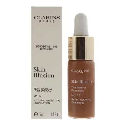 Clarins, Skin Illusion, Hydrating, Luminous, Liquid Foundation, 118, Sienna, SPF 15, 15 ml *Tester