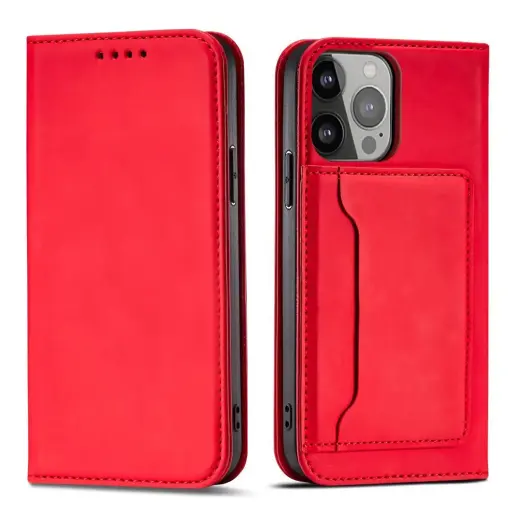 Magnet Card Case raamatutüüpi telefoni ümbris alusega iPhone 14 Plus punane