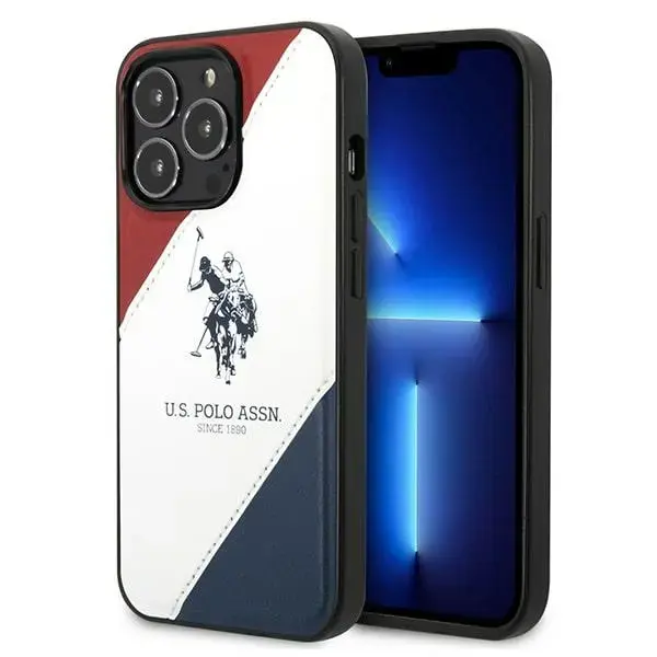 U.S. Polo PU Leather Double Horse Case for iPhone 14 Pro Max Red|White|Navy
