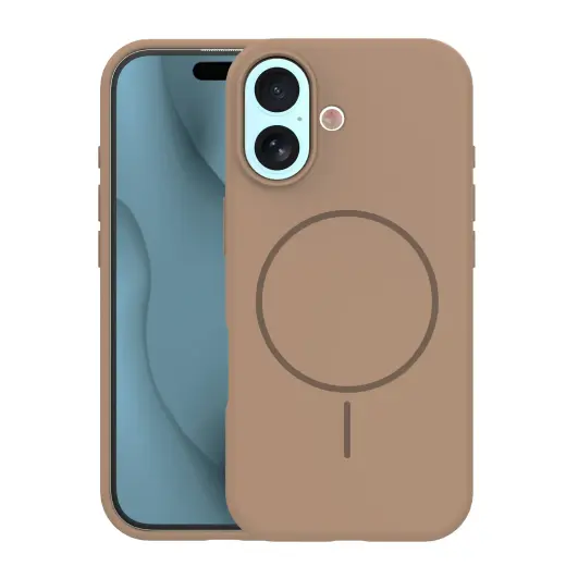 Silicone Thin Mag phone case with MagSafe support for iPhone 17 brown
