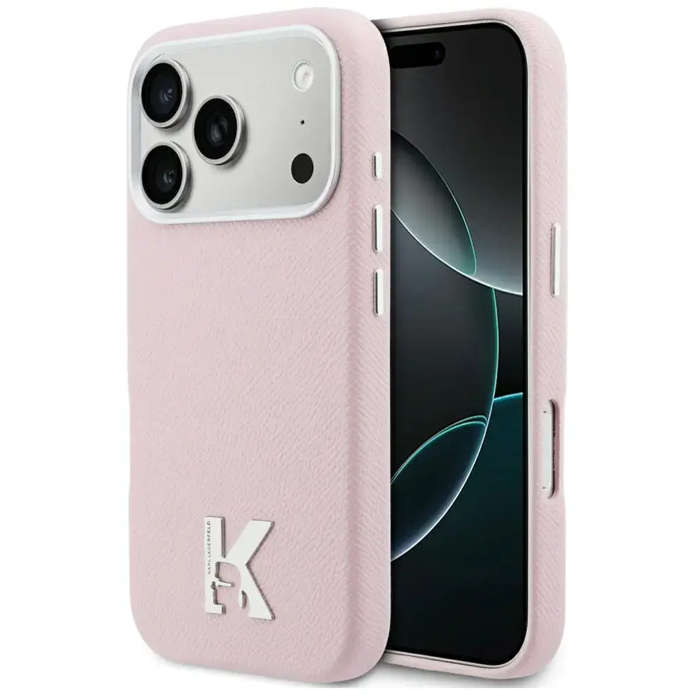 Karl Lagerfeld Karl Head Logo telefoni ümbris MagSafe toega iPhone 17 Pro jaoks roosa