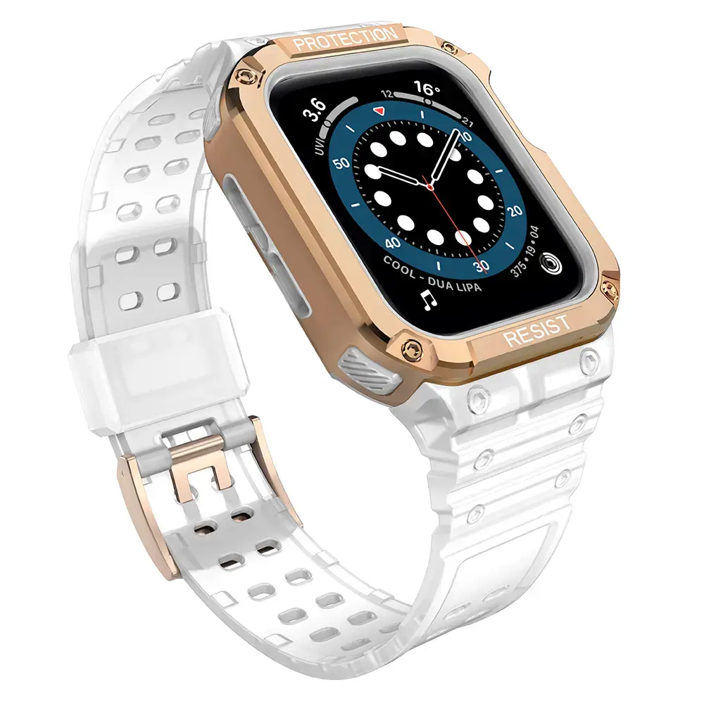 Protect Strap Band for Apple Watch 42/44/45mm Armored Case Strap - White, Rose Gold