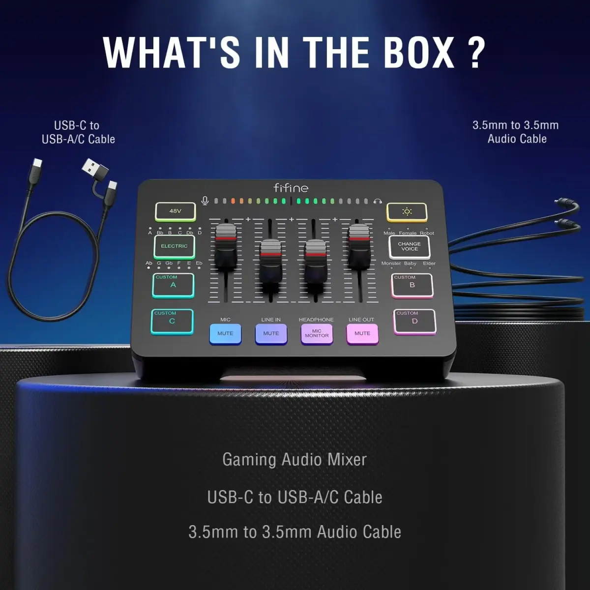 Fifine SC3 audio mikseris RGB | Straumēšana | XLR | 48V | Vokāls melns