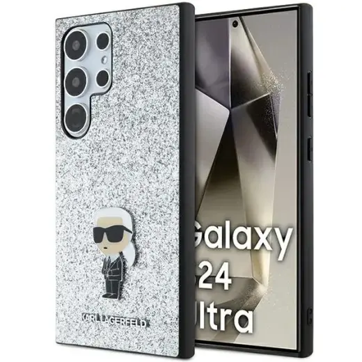 Karl Lagerfeld KLHCS24LGCNPSG S24 Ultra S928 srebrny|silver hardcase Fixed Glitter Ikonik Logo Metal Pin