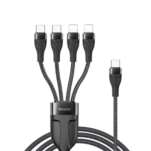 YESIDO CABLE CA110 TYPE-C/4IN1 (2xTYPE-C + 2x LIGHTNING) 1,2M 4A BLACK
