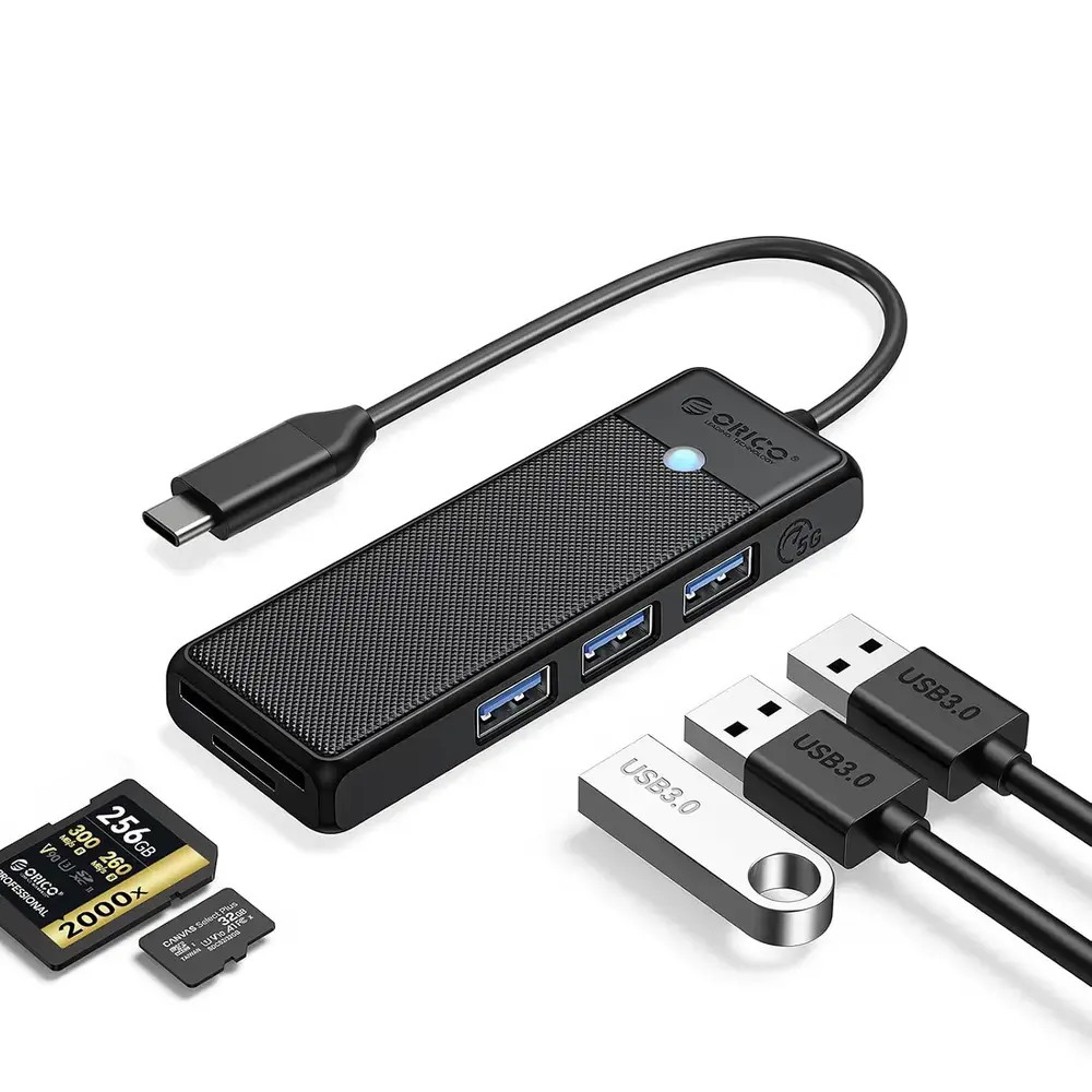 Orico PAPW3AT-U3 USB Hub 4-port 3x USB-A 3.0 with microSD/SD card reader 1.8 m - black