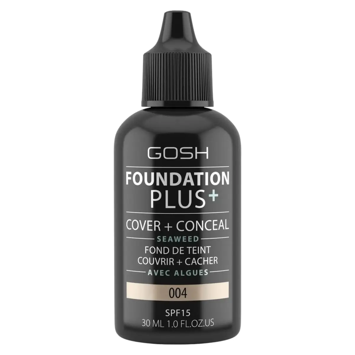 Gosh, Foundation Plus+, Cover & Conceal, Liquid Foundation, 004, Natural, SPF15, 30 ml