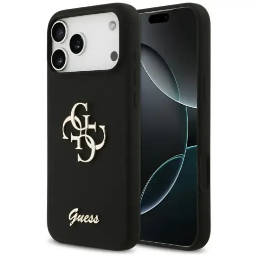 Guess Silicone Big 4G Script telefoniümbris iPhone 17 Pro Max jaoks, must