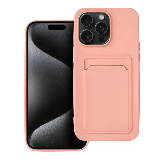 Card knyginio tipo telefono dėklas iPhone 15 Pro Max rožinis