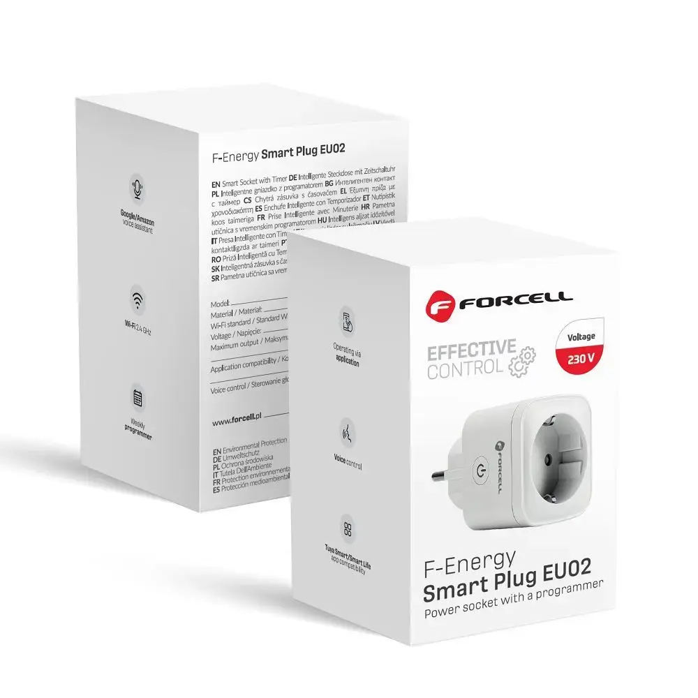 FORCELL F-ENERGY EU02 Smart Plug 230V with WiFi, programmer and Tuya/Amazon Alexa support - white