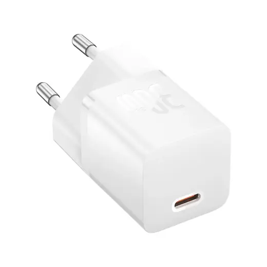 Baseus GaN5 tīkla lādētājs | 30W | GaN | USB-C | ar USB-C uz USB-C vadu komplektā | balts