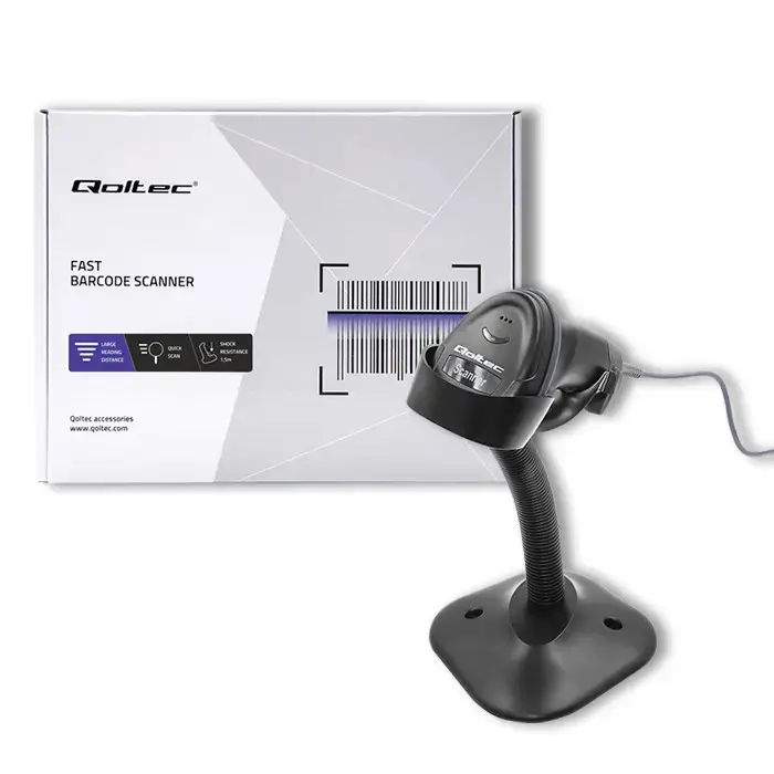 Qoltec 1D Laser barcode scanner with stand | USB