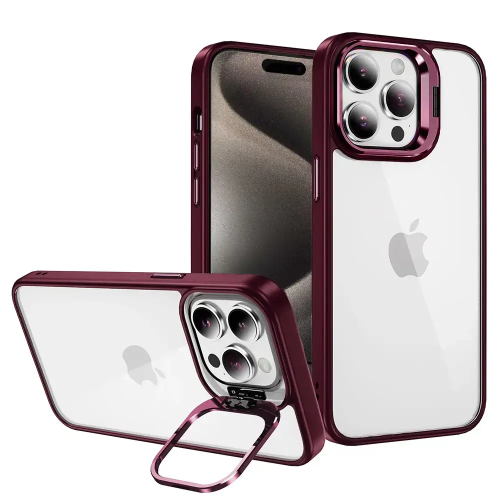 Tel Protect Kickstand case + camera glass (lens) for Iphone 12 burgundy