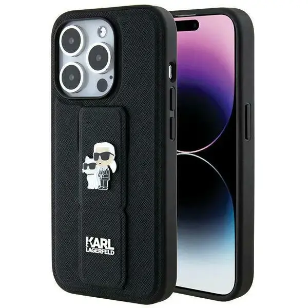 Karl Lagerfeld KLHCP14XGSAKCPK iPhone 14  Pro Max 6.7" czarny|black hardcase Gripstand Saffiano Karl&Choupette Pins