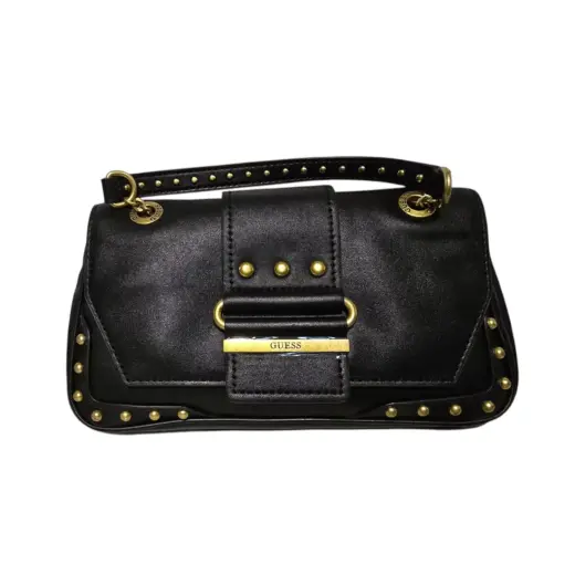 Guess, Belle, Synthetic Leather, Belt, Magnetic Clip, Textile Crossbody Bag, Black, VG774421, 29 x 15 x 4 cm, For Women