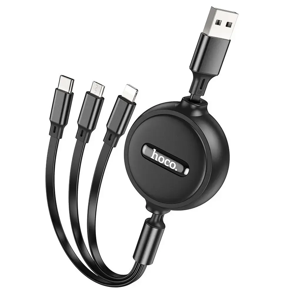 Hoco X75 3-in-1 duomenų perdavimo ir įkrovimo laidas | USB-A į Lightning, Micro USB, USB-C | 10W | 1m | juodas
