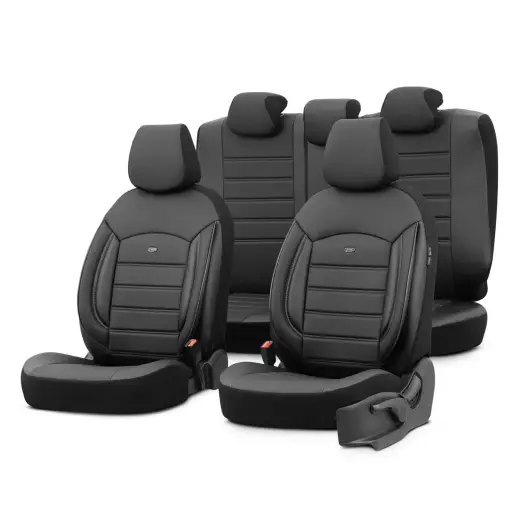 Car seat covers set OTOM INSPIRE 3501 BLACK ECO-LEATHER 3-ZIP